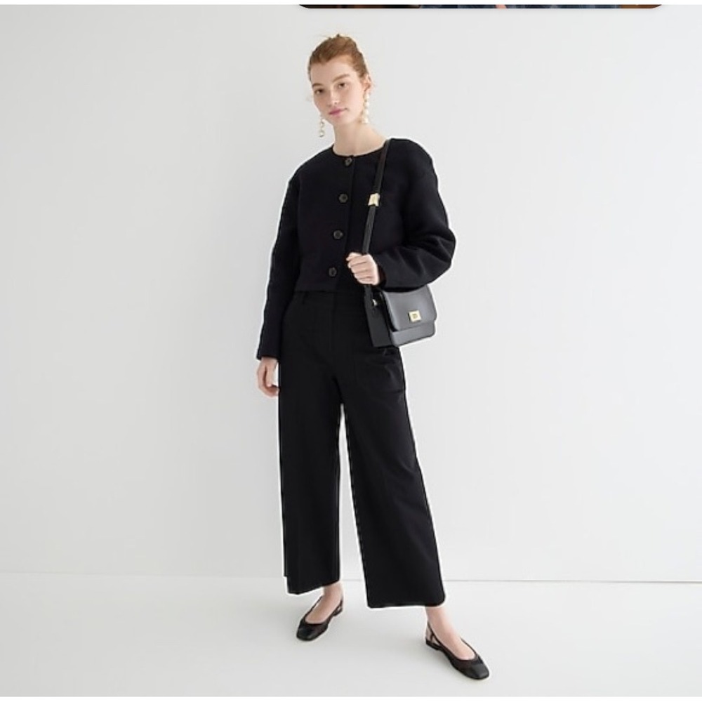 J.Crew Sydney Wide Leg Crop Pants Black‎ Sz 8 Bi-Stretch Cotton